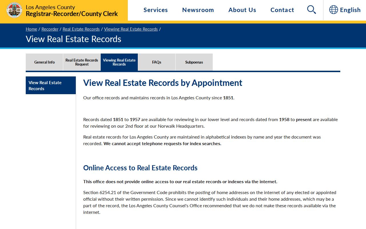 Baldwin Park people search through Los Angeles County recorder appointment records