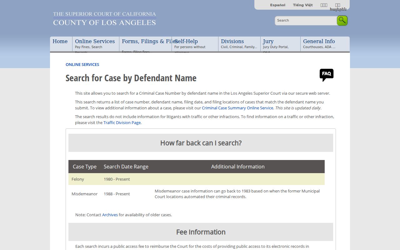 Baldwin Park people search with Los Angeles Superior Court criminal defendant index