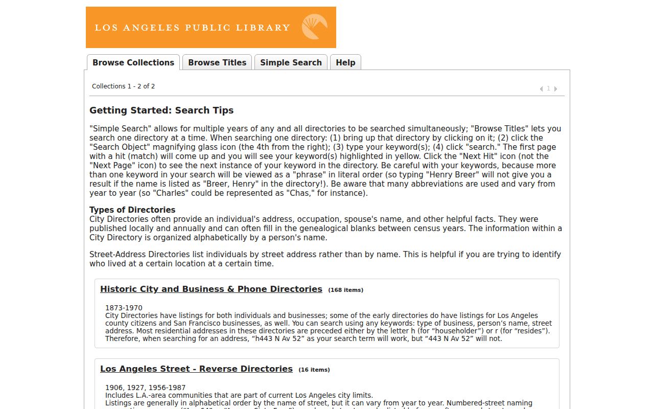 Baldwin Park people directories LAPL ResCarta digitized directory search