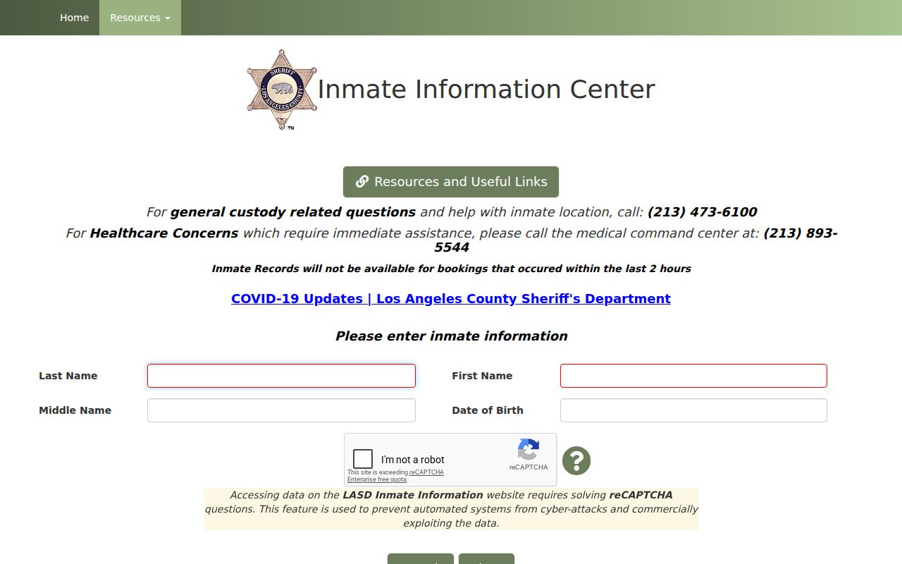 Baldwin Park public records LASD inmate information search